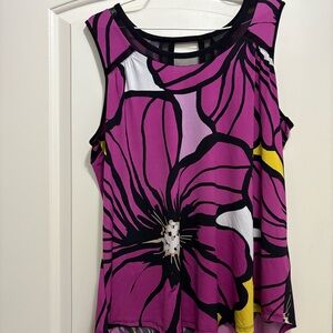 Floral Sleeveless Top - Purple and Yellow